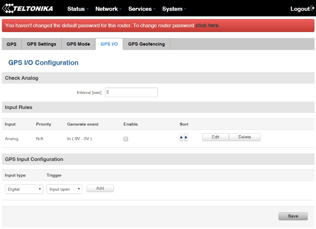 Функция передачи данных GPS с интерфейса Input/Output